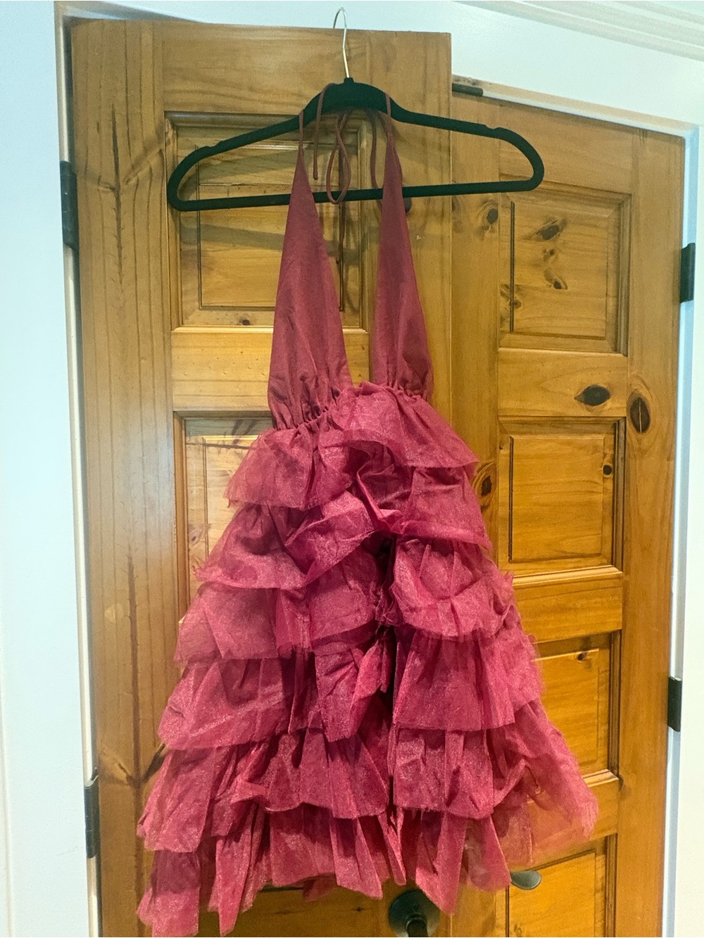 Women's maroon Ruffled Halter dress